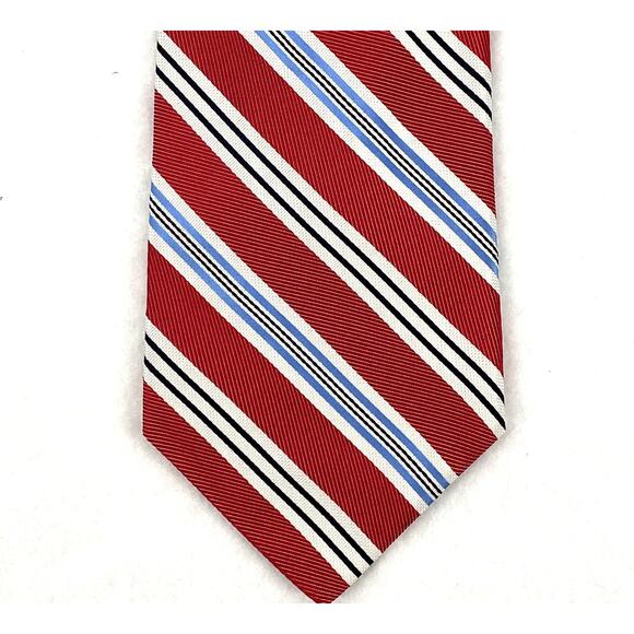 Mens 100% Silk Repp Tie Striped Red White Blue Daniel Cremieux USA 61.5"  4" - Picture 2 of 5
